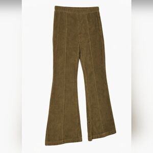 Aerie Womens M High Rise Olive Green Brown Corduroy Flare Leg Pants, Forestcore